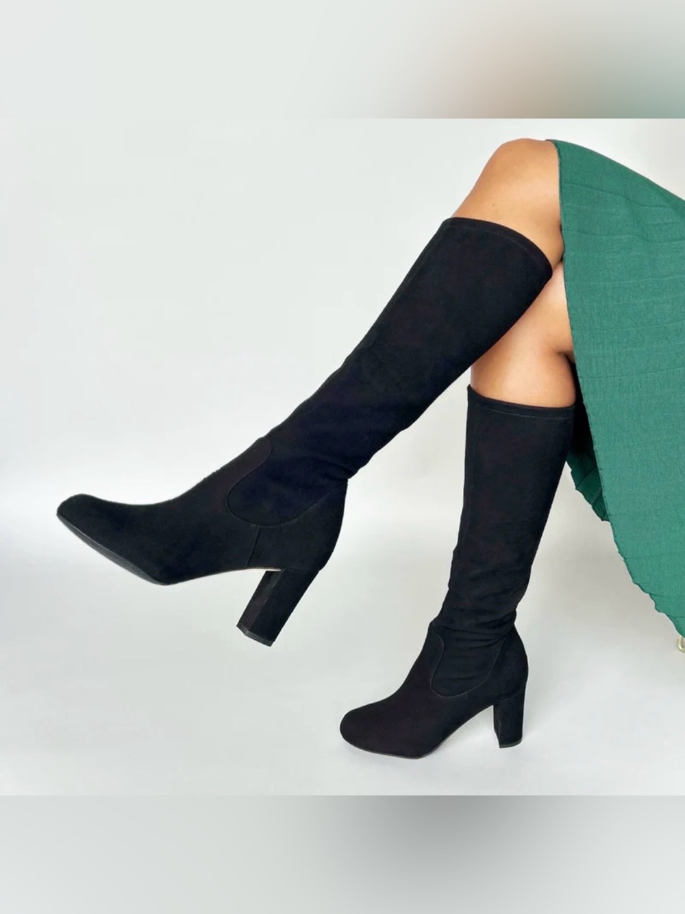 Gianvito Rossi Black Suede Leather Knee-High Block Heel Boots Size 36.5